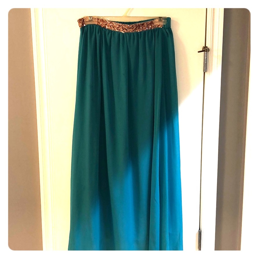 Blue / Gold Sequin Belted Maxi Skirt